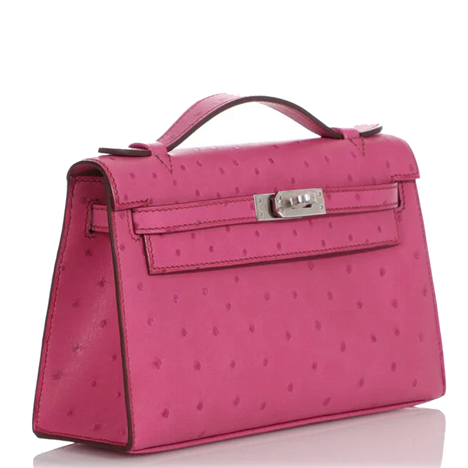 Vibrant Fuchsia Dot Embossed Rectangular Mini Clutch With Silver Twist Lock Hardware And Curved Top Hand Grip Handle