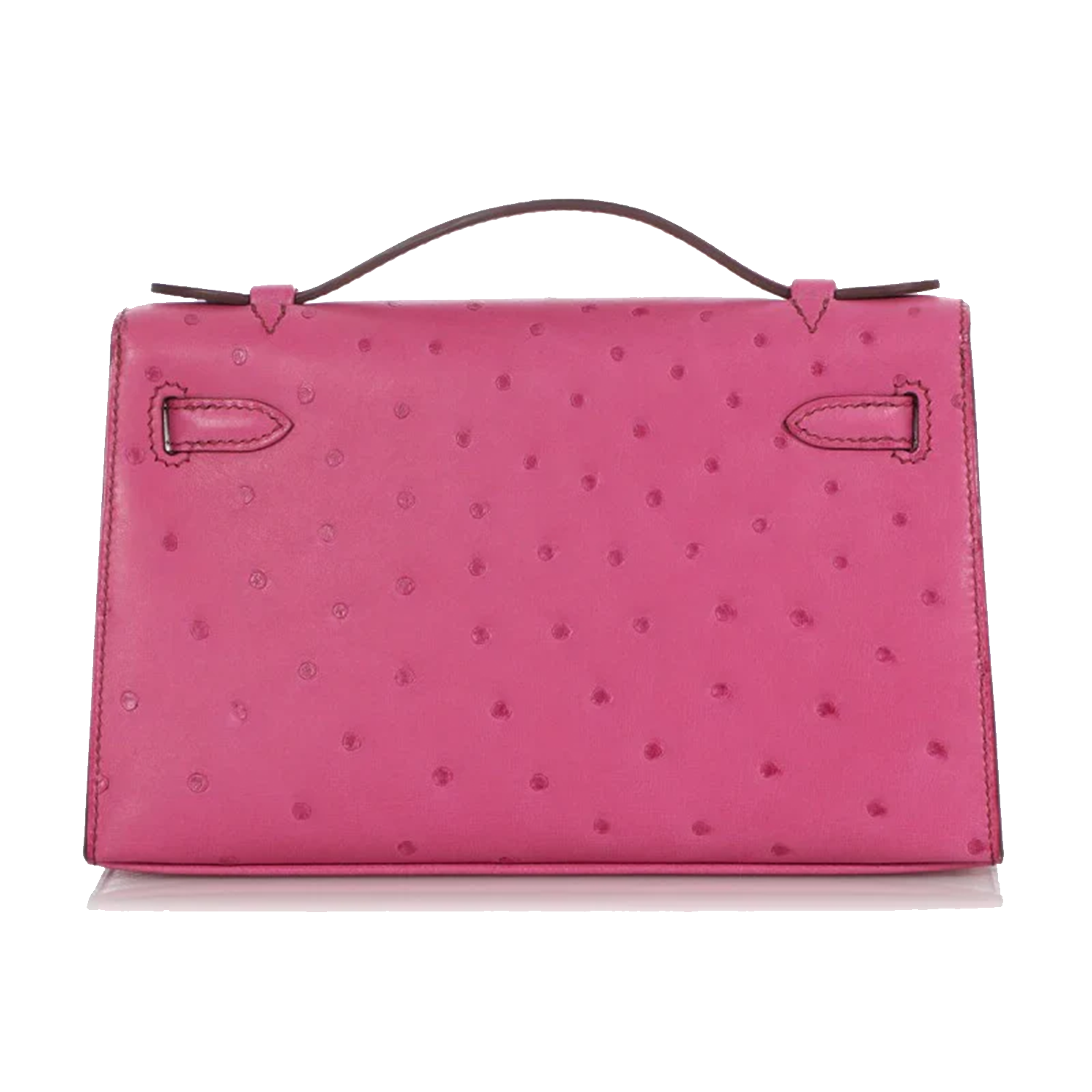 Vibrant Fuchsia Dot Embossed Rectangular Mini Clutch With Silver Twist Lock Hardware And Curved Top Hand Grip Handle