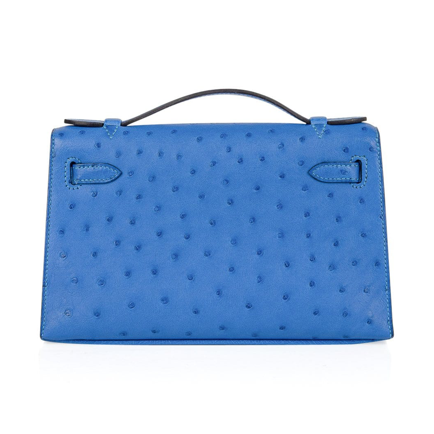 Vivid Azure Dotted Embossed Rectangular Mini Pouch With Golden Twist Lock Clasp And Curved Top Hand Grip Strip