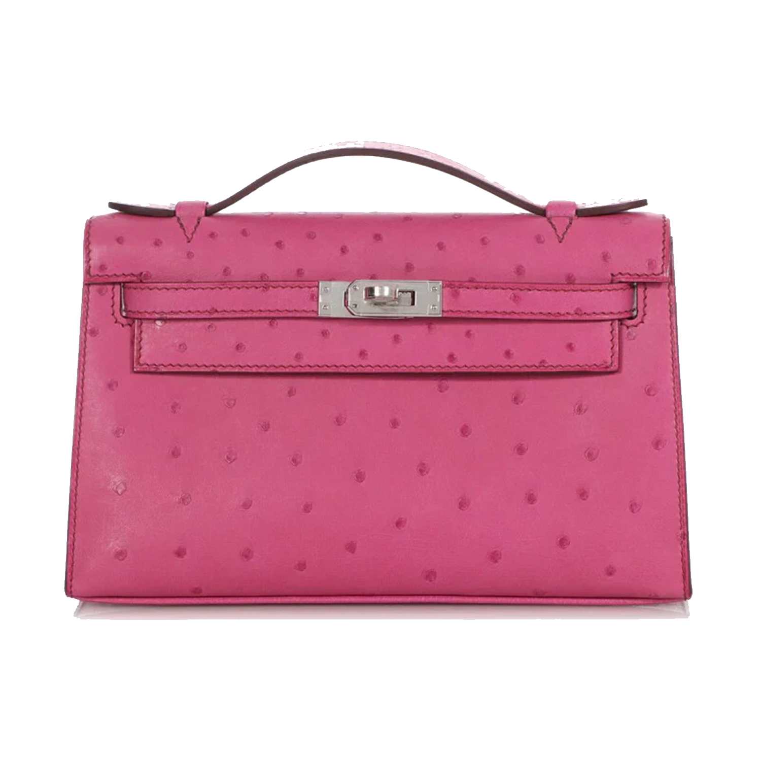 Vibrant Fuchsia Dot Embossed Rectangular Mini Clutch With Silver Twist Lock Hardware And Curved Top Hand Grip Handle
